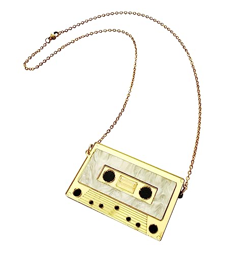Womens Mens Retro 1980s Music Cassette Music Tape Pendant Vintage Style Costume Novelty Chain Necklace