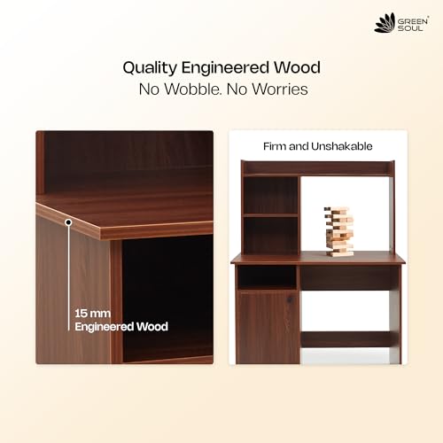 Image of Green Soul Alpine (2026 Edition) Study Table for Home PC with Hutch Design, Bottom Storage, is 3087 Engineered Wood, for Students (Rolex Brown, Alpine)