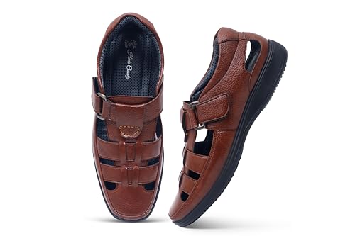 Image of Heels County Faux Leather Fisherman Sandals for Men