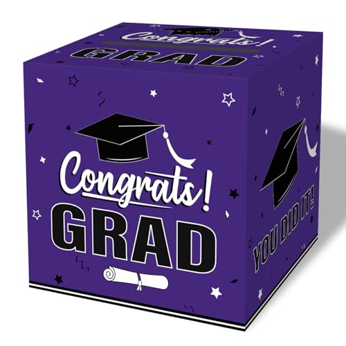 Image of Graduation Card Box 2026, Purple Foldable Cardboard Card Box for Party, 2026 Graduation Party Decorations, Purple Graduation Box