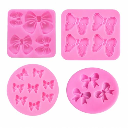 4 Pcs Bow Silicone Mold Fondant Bow Mold Chocolate Candy Cake Pop Molds Bow Molds For Cake Decorating Cupcake Topper Chocolate Candy Polymer Clay Baking Desserts