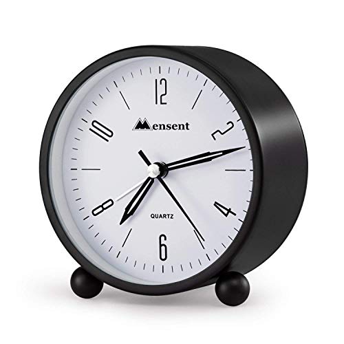 Alarm Clock.Mensent 4 inch Round Silent Analog Alarm Clock Non Ticking,with Night Light