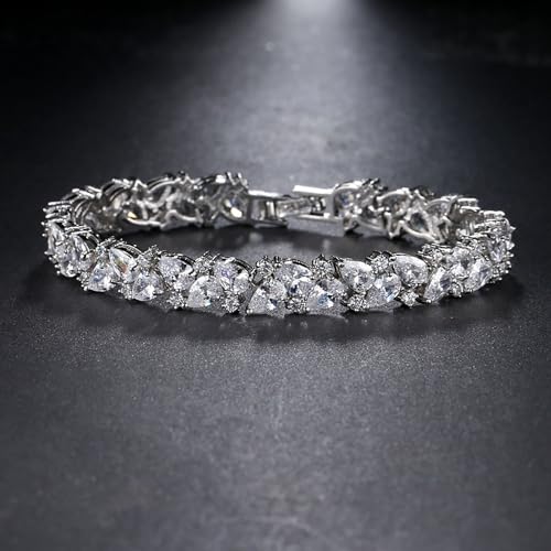 Hadskiss Wedding Tennis Bracelet for Brides Bridesmaid, White Gold Plated Marquise Cubic Zirconia Prom Jewelry, Silver Bracelet Wedding Party Jewelry for Women3