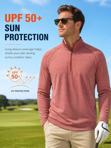 Image of Golf Quarter Zip Pullover for Men Mock Neck 1 /4 Zip Lightweight Athletic UPF 50+ Men's Long Sleeve Golf Sweatshirt