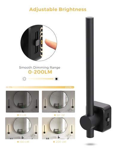 Image of L LOHAS LED Night Light, Dimmable Night Lights Plug into Wall 0-200LM | Dusk to Dawn Sensor, 2W Bathroom Night Lights, Daylight 5000K, Modern Black Plug in Nightlight for Mirror Restroom, 1Pack