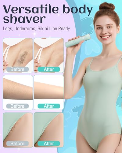 Image of Bikini Trimmer Women,Electric Razor for Pubic Hair Women's Foil Shaver Rechargeable Shaver Removal with Snap-in Ceramic Blades,IP7X Waterproof,Wet and Dry Use,Green