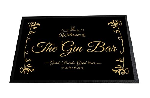 Artylicious The Gin Bar - Felpudo Antideslizante (60 x 40 cm), diseño con Texto Gin Bar, Color Negro y Dorado