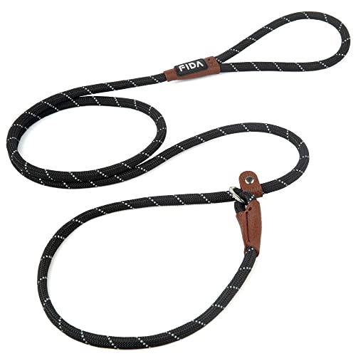 Fida Slip Lead for Dogs, Black, Small (1.0cm x 1.8m)
