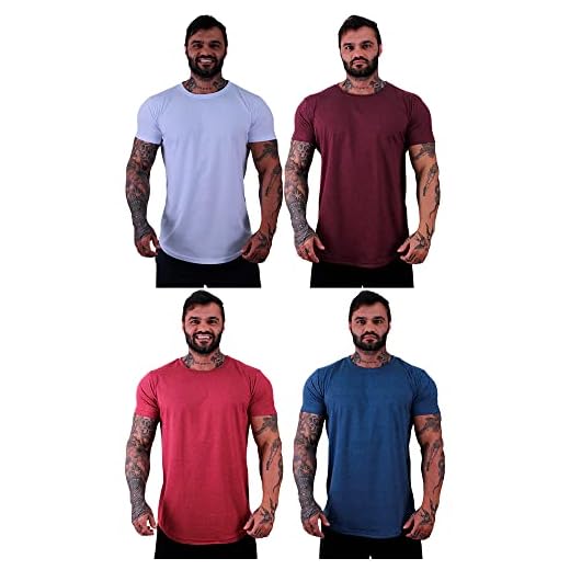 Kit 4 Camiseta LongLine Masculina MXD Conceito Básicas Slim Manga Justa Verão Academia Musculação Treino Camisas Lisas (M, Opção 25)