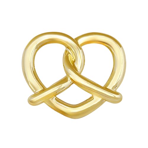 Image of Heart Brooches for Women Gold Tone Pretzel Lapel Pin Minimalist Badge Blazer Dress Jacket Sweater Decor Accessories Jewelry Gifts