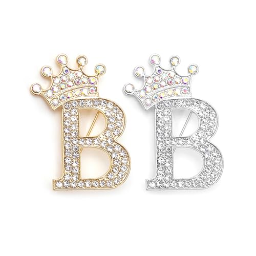 Image of Letter Rhinestone Brooches for Women Gold Silver Initial Crown Lapel Bag Clothing Dress Custom Jewelry Gifts