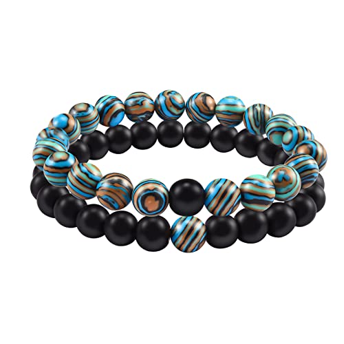 VGWON Bracelet de Perles en Pierre Naturelle pour Hommes et Femmes, Bracelet Flexible en Malachite et Obsidienne 8mm, Un Cadeau de Bijouterie pour Hommes et Femmes, Apportant Chance et ProspéRité Cover