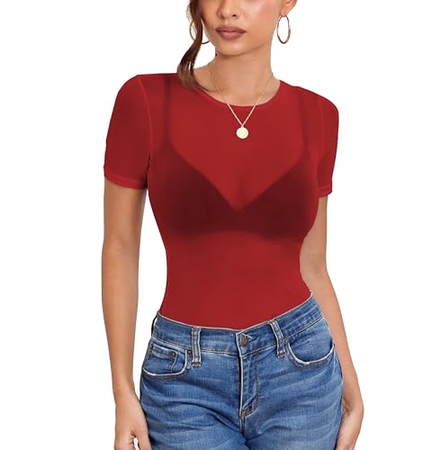 Women's Mesh Tops Short Sleeve Sheer Tee Shirts See Through Bodycon Shirts by Cheapestbuy - Used condition - US$5.94