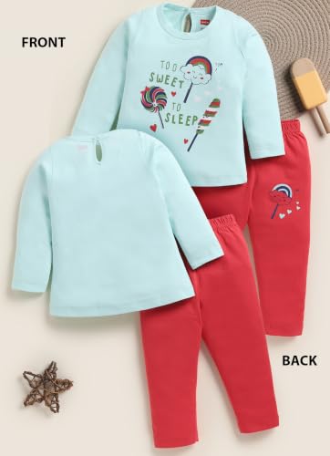 Image of LuvLap Baby Girls 100% Cotton Full Sleeve Girls Top & Pyjama CoSets Pack Of 2, Salmon Rose & Light Pastel Green, XXL (18 to 24 Months)