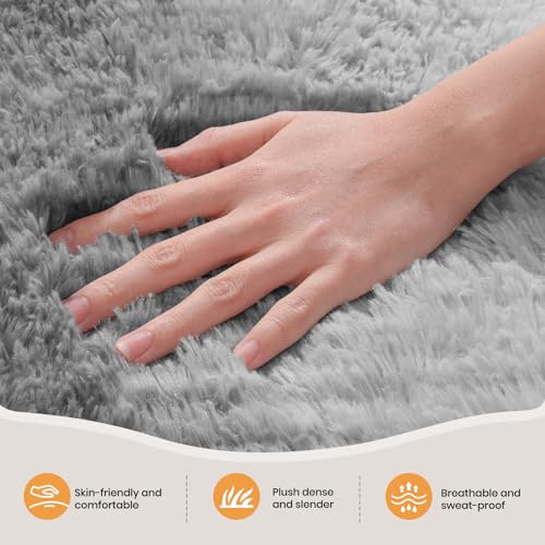 Zentavio Grey White Gradient Area Rugs for Living Room, Rugs for Bedroom 4x6 Fluffy Carpet Soft Shag Aesthetic Plush High Pile Gray Throw Rug for Nursery Kids Room Dorm