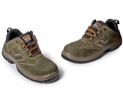 Image of Woodland Thunder Nubuck Leather Safety Shoes for Men | Oil Resistant Safety Shoe with Anti Slip Grip | Lightweight, Antistatic PU Double Density with Composite Toe | Olive Green (7 UK, 41 EU)