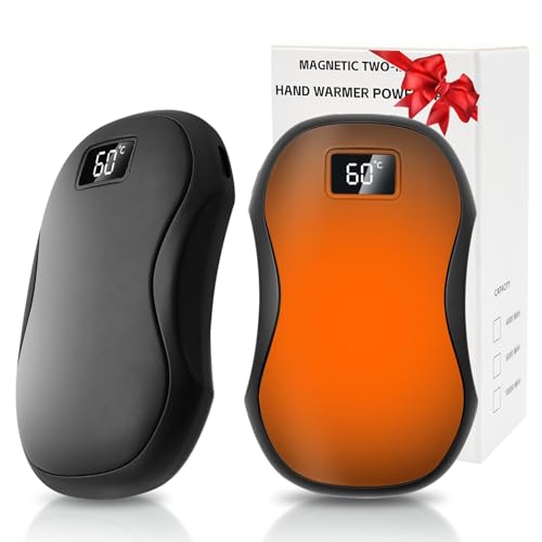 Kqpoinw Calentador de Manos Recargable 2 Piezas, 4000mAh Calienta Manos Eléctrica de Bolsillo Magnético, 3 Niveles de Calor, Calentador Portatil y Reutilizables para Camping, Exteriores, Golf (Negro)