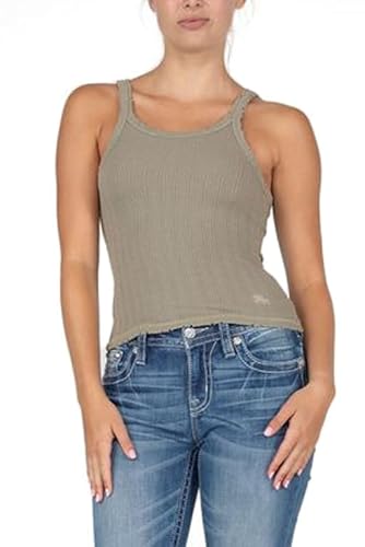 Miss Me Ribbed Cropped Olive Green Tank Top Size Medium