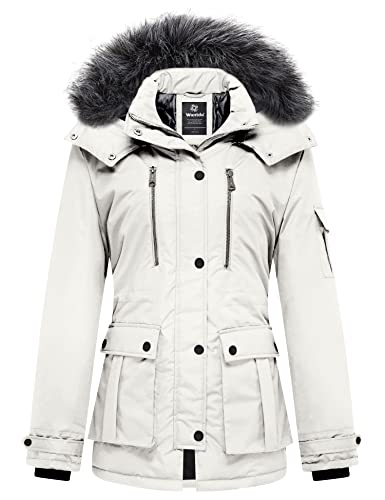 wantdo Ladies' Winter Coat Quilted Thicken Parka Jacket with Fur Trim (Beige, XX-Large)
