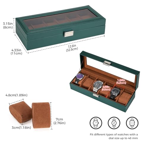 Image of ProCase Watch Box for Men, 6 Slot Watch Display Case Mens Watch Box Organizer, PU Leather Watch Cases for Men Watch Storage, Father's Day Gift Watch Holder Organizer -6Slot, MidnightGreen