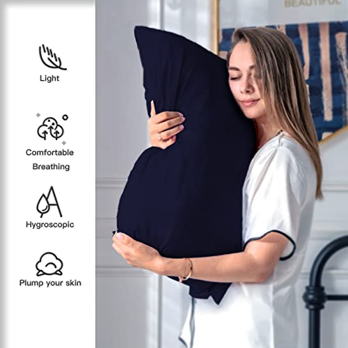 Natural Mulberry Silk Pillowcase for Hair and Skin Queen Size 20"X30" Silk Pillow Case with Hidden Zipper Soft Breathable Smooth Cooling Silk Pillow Covers for Sleeping(Navy Blue,Queen,1Pcs)