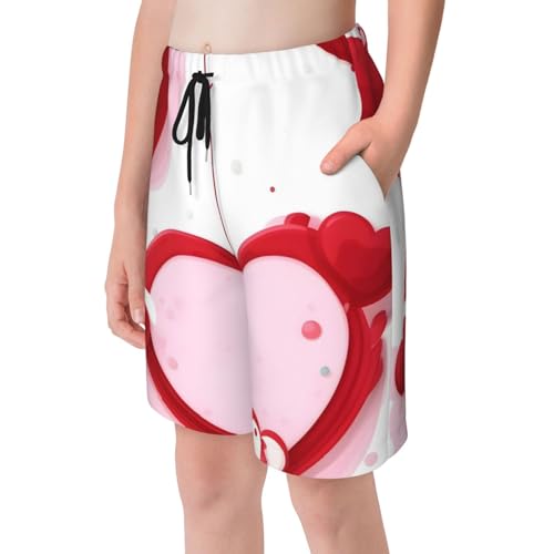 Little Red Heart Youth Beach Pants, Soft and Breathable, with Drawstring Waist, Suitable for Sports and Leisure.4