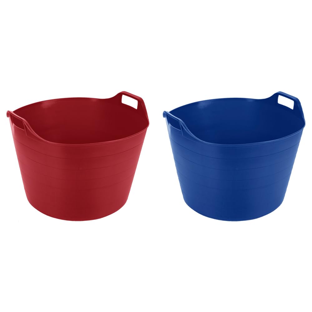 Set of 2 Extra Large Size 75 Litre Flexi Tub Trug Assorted Colours | Horse Feeding Bucket| Flexible (Red & Blue)