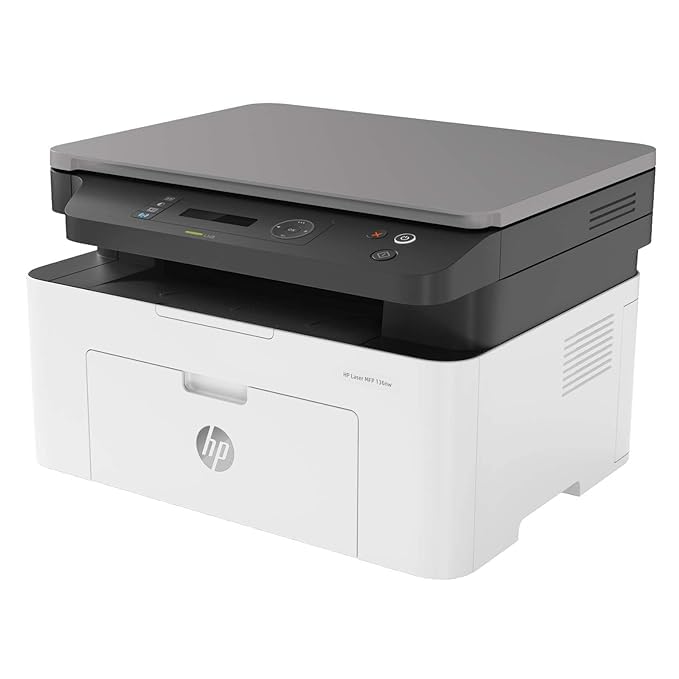 Image of HP Laser MFP 136nw, Wireless, Print, Copy, Scan, 40-Sheet ADF, Ethernet, Hi-Speed USB 2.0, Up to 21 ppm, 150-sheet Input Tray, 100-sheet Output Tray, 10,000-page Duty Cycle, Black and White, 4ZB87A