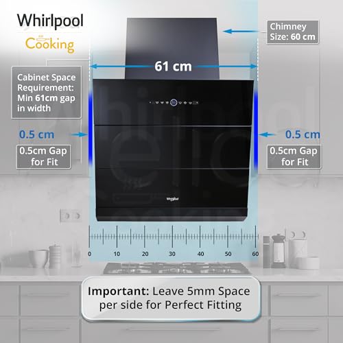 Image of Whirlpool 60cm 1600 m3 /hr BLDC Filterless Autoclean Slant Kitchen Chimney | Free Installation | 11 Years Motor & 5 Years Comprehensive Warranty | VFL PRO 602 BLDC HAC BK HOOD | Black | Motion Sensor