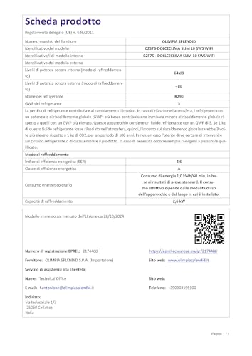 Olimpia Splendid, Dolceclima Slim 10 SWS Wifi, Climatiseur Portable 10000 BTU/h, Design Slim, Classe A, Puissance 2,6 kW, Fonctions Rafraîchissement, Déshumidification, Ventilation, Wifi Intégré – Image 6