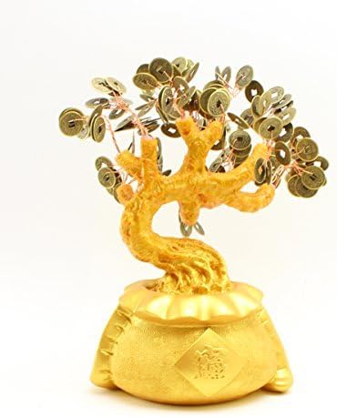 Miniatura 2 de Gran árbol del dinero de Feng Shui de 9 pulgadas, moneda de oro, moneda de oro, bolsa de fortuna, estilo bonsái, Feng Shui, reunión próspera con