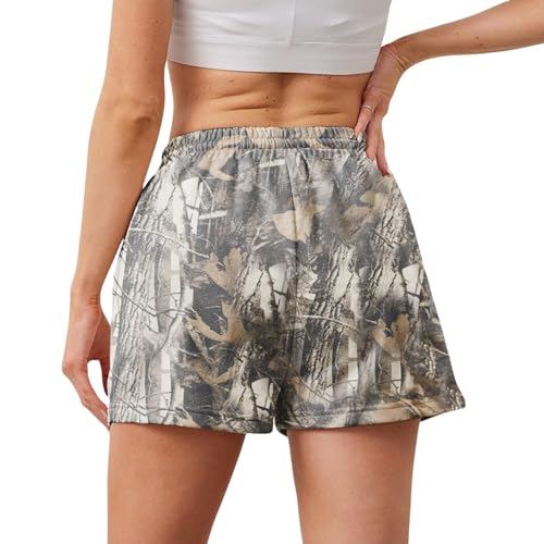 Womens Camo Sweat Shorts Lounge Elastic Waist Maple Leaf Print Summer Athletic Drawstring Camo Shorts with Pockets2