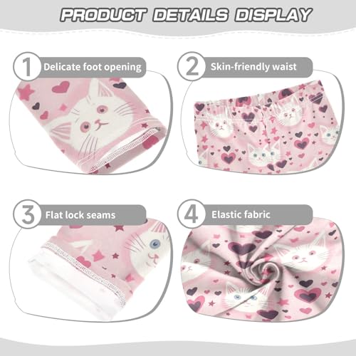 Cute Cat Head Girls' Leggings Toddler Doodles Stars Kids Yoga Pants Dance Active Tights 4T3