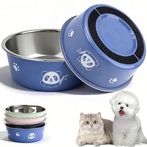 Set 4 Ciotole Gatto in Acciaio Inox 14 cm, Design Antiscivolo e Silenzioso per Cibo e Acqua, Boccale Resistente per Crocchette e Umido, 4 Colori, Ideale per Gatti e Cani di Piccola Taglia