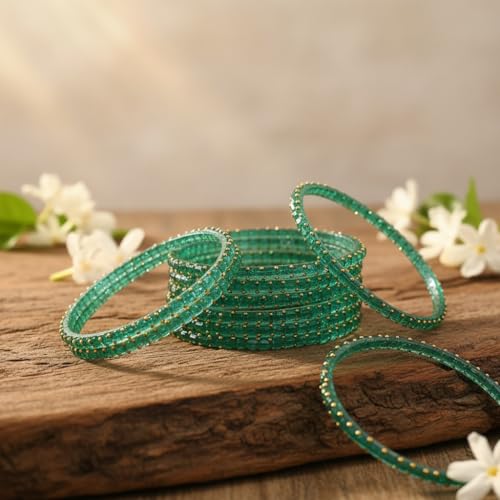 Image of SUNDRAM Raindrop Glass Bangles Set for Women & Girls, Transparent Crystal Kanch Ki Chudi for Wedding & Party, Set of 12