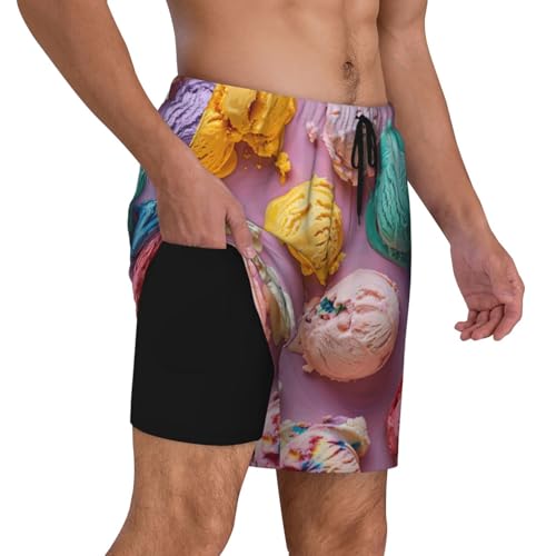 Many Colored Ice Cream Built-in Compression Lining Men's Double Swim Trunks Shorts Beach Shorts with Two Pockets3