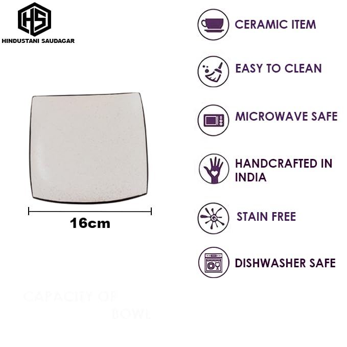 Image of HS HINDUSTANI SAUDAGAR OFFWHITE Quarter Ceramic Plates Sets of 4 dinnerware Sets Plates for Dinner Pasta Lunch thali & Dinner Set Handcrafted Ideal Kitchen Design for Daily Use and Gifting.
