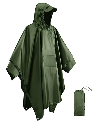 Victoper Poncho impermeable para adultos, poncho de lluvia reutilizable para adultos, impermeable para adultos, ligero, impermeable para exteriores, senderismo, camping, ciclismo, viajes, Verde XL, XL
