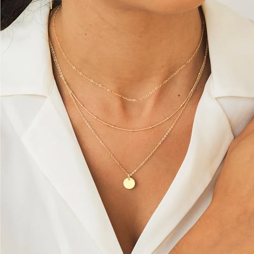 Aisansty Dainty Layered Choker Necklaces Handmade Coin Tube Star Pearl Pendant Multilayer Adjustable Layering Chain Gold Plated Necklaces Set for Women2