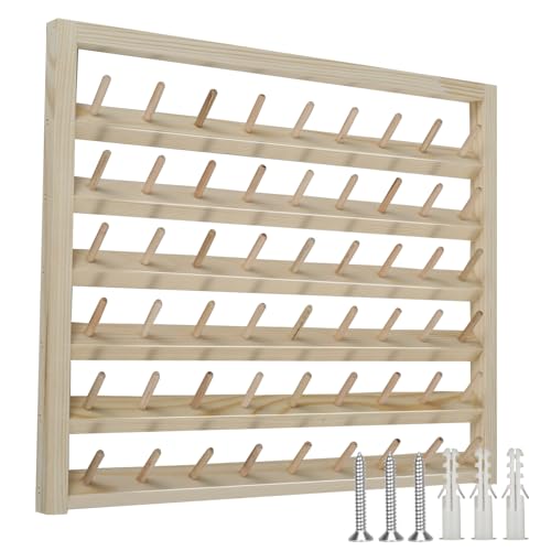 Wooden Thread Holder 48/54 Spool Wooden Thread Rack Wall Mounted Sewing Thread Holder with Screws Multi Purpose Sewing Thread Holder Organizer for Embroidery Sewing Threads Hair Band(48 axis)
