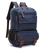 Canvas Backpack for Men Women, Vintage Rucksack Fit 15.6 Inch Laptop Travel Rucksack for Casual Hiking Travel Commute (Blue)