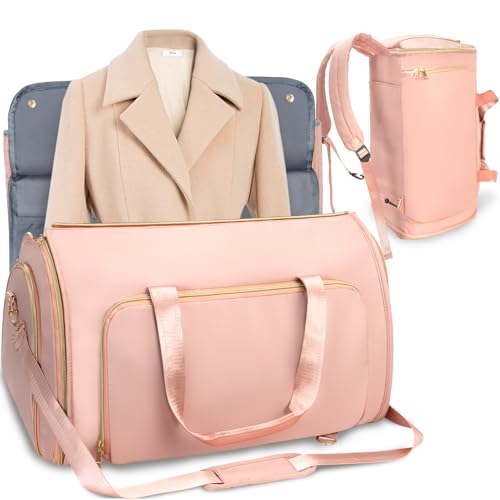 40L Large Duffle Bag for Travel, Foldable Travel Bag with Shoe Compartment, Waterproof Gym Bag Men with Wrinkle-Free Hanging System for Weekend Gym Business Travel, Pink