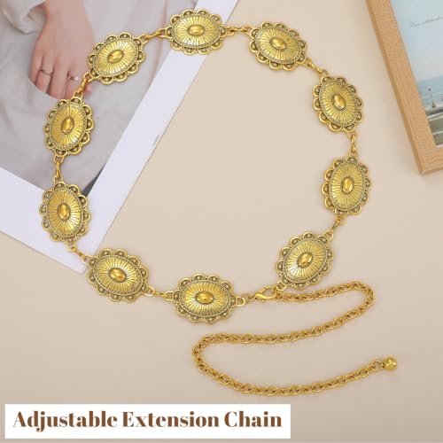 Image of WHIPPY Women Concho Chain Belt Metal Link Western Cowgirl Turquoise Chain Belt for Dress