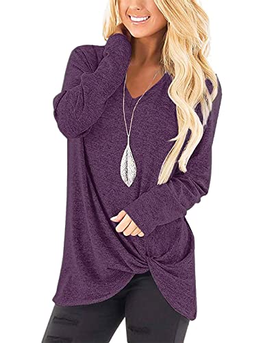 Image of SimpleFun Womens Tops Long Sleeve Shirts V Neck Loose Twist Knot Fall Tunic