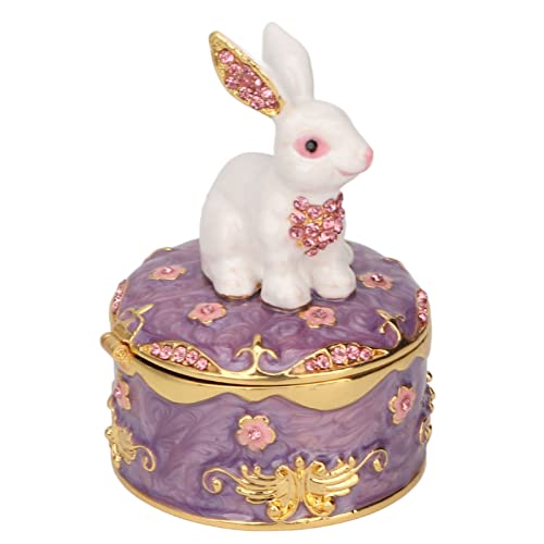Caja de Baratijas de Conejo, Caja de Baratijas Pequeña con Patrón de Grabado Floral, Metal Vintage para Anillos