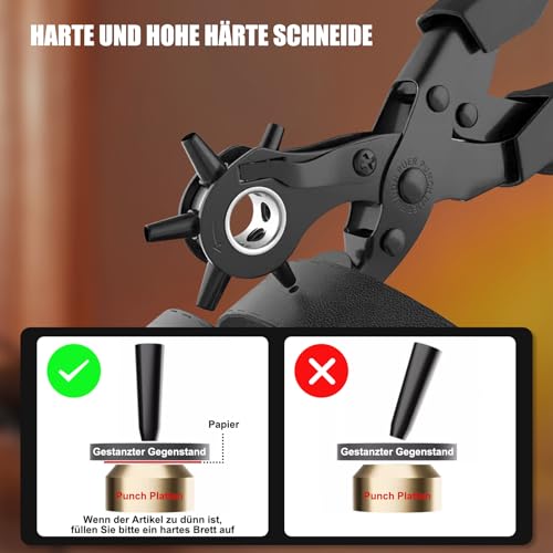 Image of Diyife Leather Hole Punch, Heavy Duty Belt Hole Punch, Revolving Punch Plier Kit with Extra Grinding Needle, Punch Plates, Ruler and 6 Marked Hole Sizes for Watch Band, Crafting, Fabric - Black