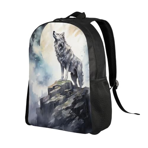 Durable Backpack Wolf Moon Cliff Rock 16Inch Unisex Backpack Gym Casual Daypack for Women Men Gift2
