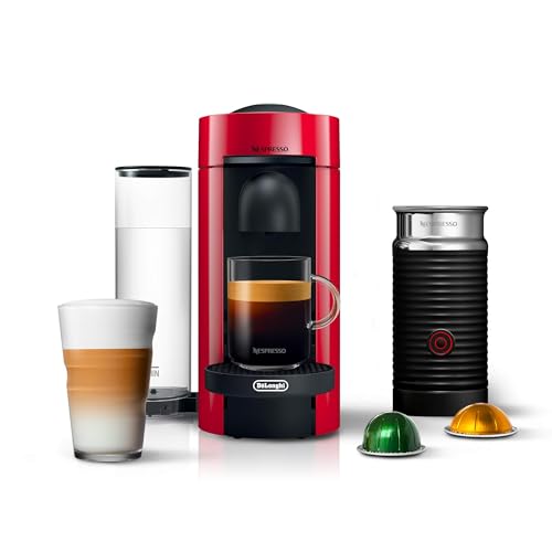 Image of Nespresso VertuoPlus Coffee and Espresso Machine by De'Longhi with Aeroccino Milk Frother,Cherry Red
