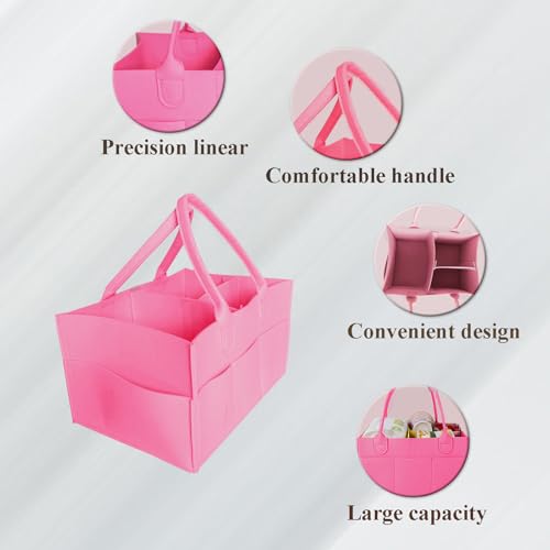 Image of Baby Diaper Caddy is a versatile baby basket designed for nursery storage, car organization, and as a thoughtful gift for baby showers. Perfect for storing diapers and baby wipes. (Pink)