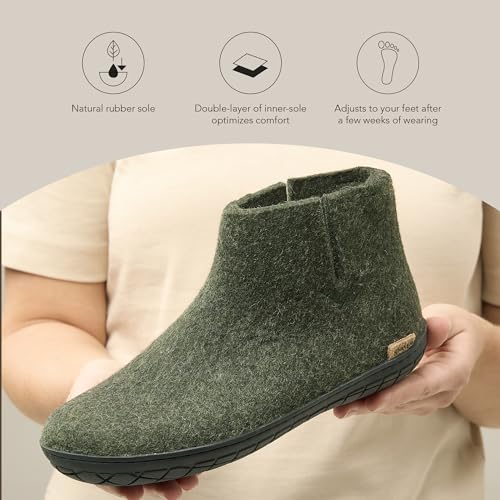 Image of Glerups 100% quality wool mix Boot Slipper with rubber sole - Unisex